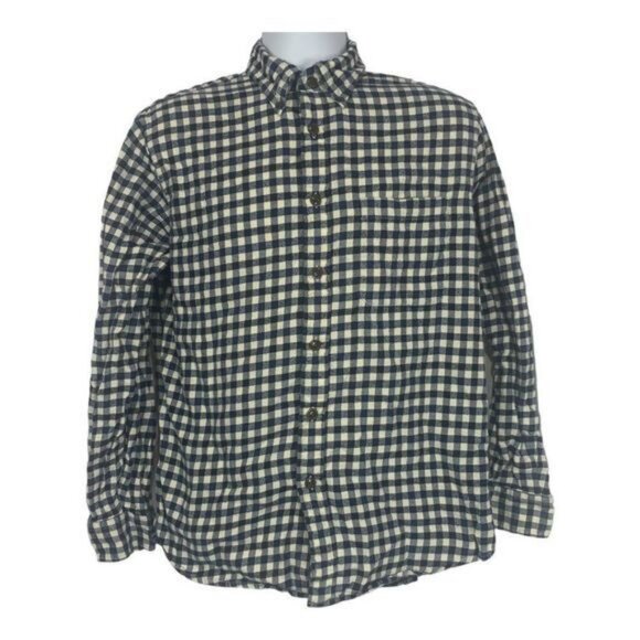 Lands End Mens Size Medium Navy & White Flannel Button-Down Shirt - Picture 1 of 6